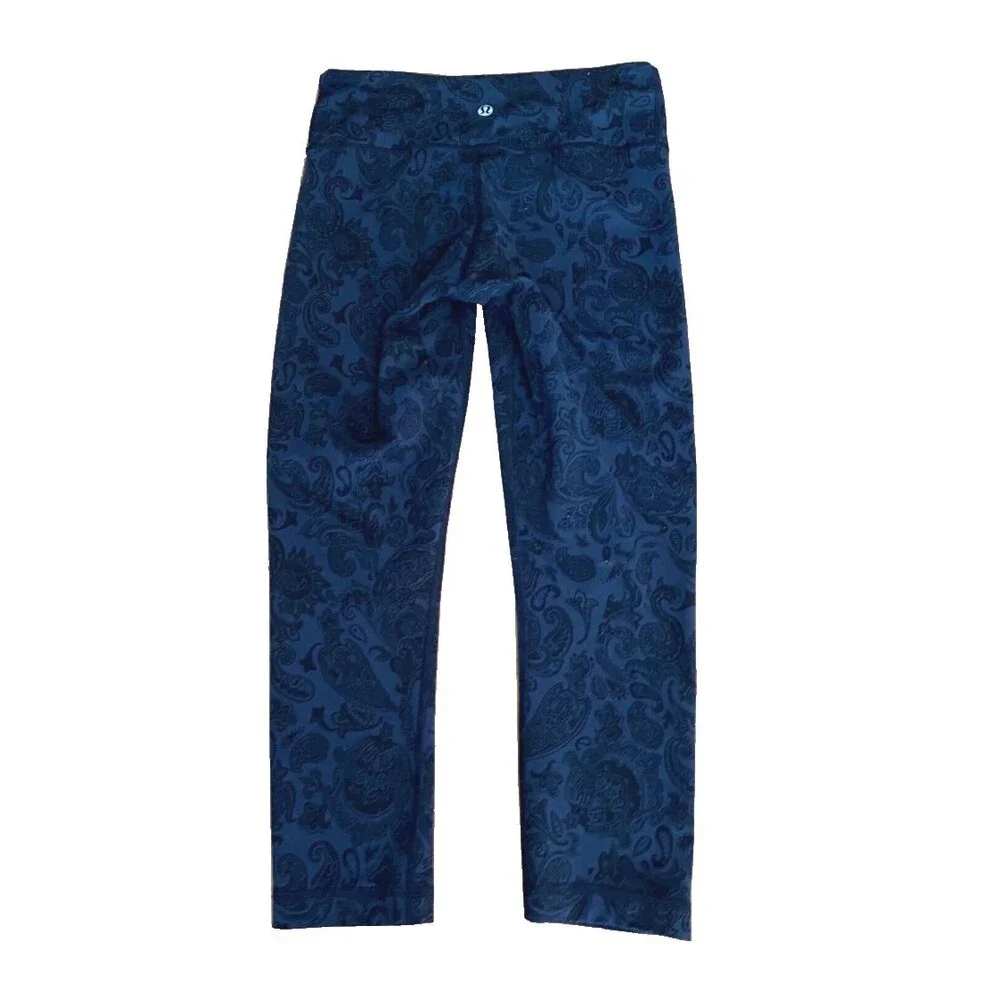 Lululemon Wunder Under Crop Leggings Womens 6 Blue Paisley Yoga Athletic Pants